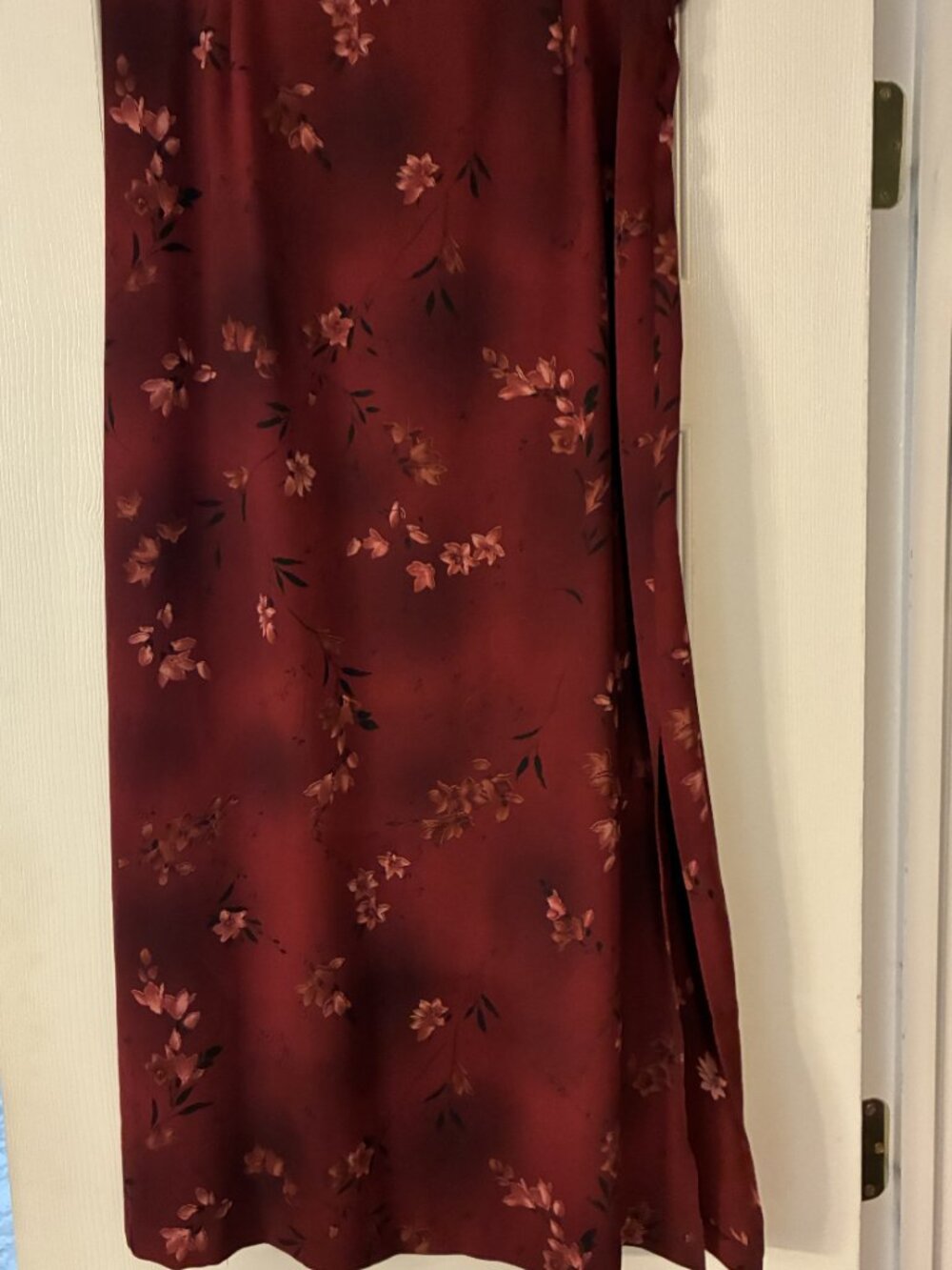 Women's Slip Chiffon Floral Burgundy Maxi Flowy skirt Size L Goth Fairy